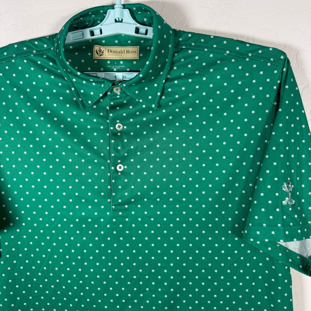 Donald Ross Polo Shirt Mens Large Green Shamrock Clover Golf Performance Irish